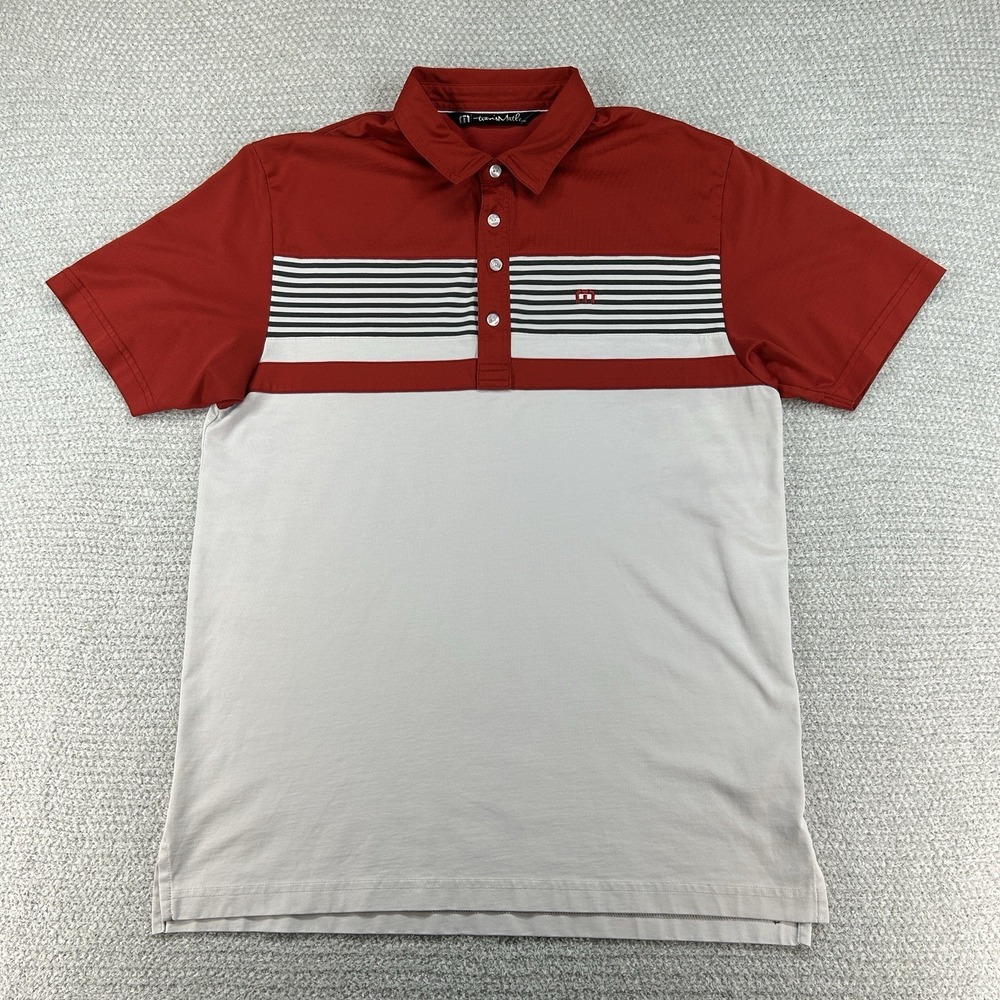 Travis Mathew Polo Shirt Men's Large Red White Stripe Golf Performance Pima FLAW